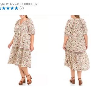 Wonderly Plus Size 1X Bohemian Floral Printed Peasant Printed Tiered Midi Dress